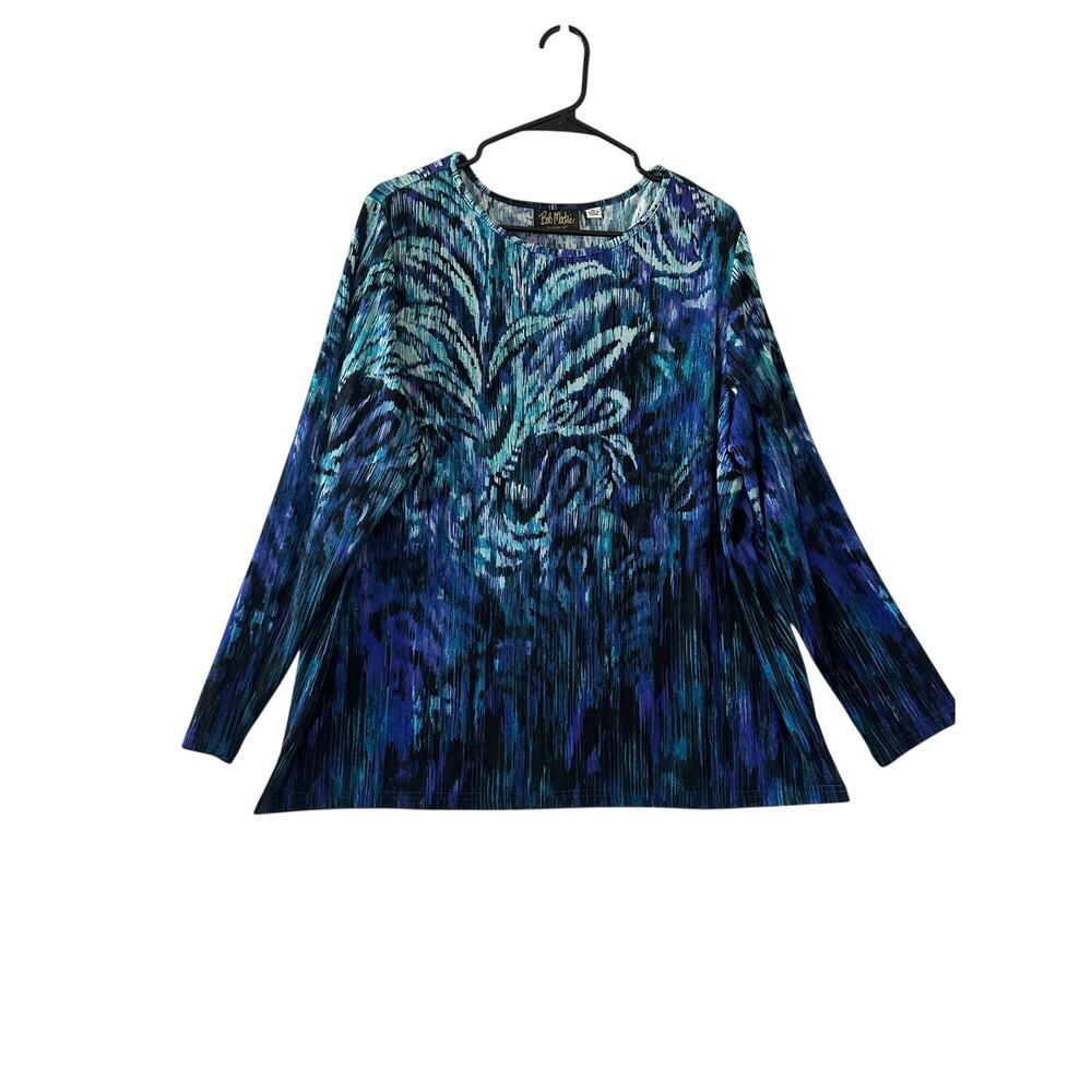 Bob Mackie Blue Print Tunic Top XL Mature Classy Office
